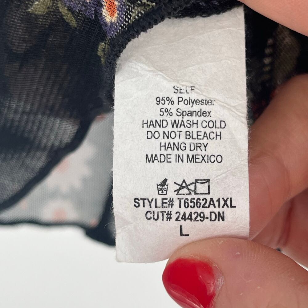 White Birch Sheer Floral Mesh Mock Neck Top Dark Floral Long Sleeve Large - Picture 4 of 7